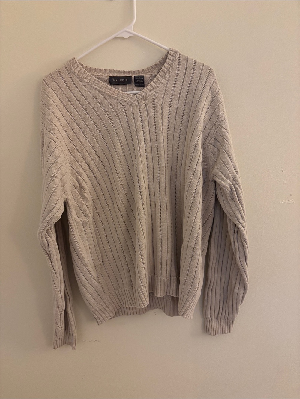 Van Heusen Women's Cream Ribbed Crewneck Sweater